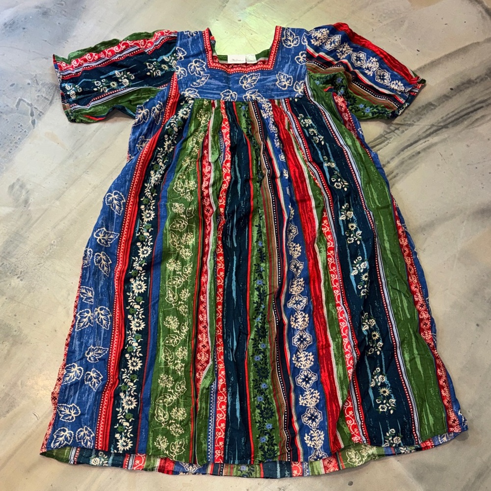 Vermont Country Store Blue Leaf Print Muumuu Patio Dress - Women's XL